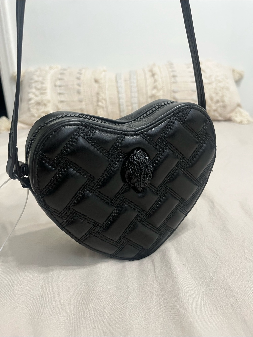 Kurt Geiger Kensington Black Quilted Heart Crossbody Bag - Picture 3 of 14